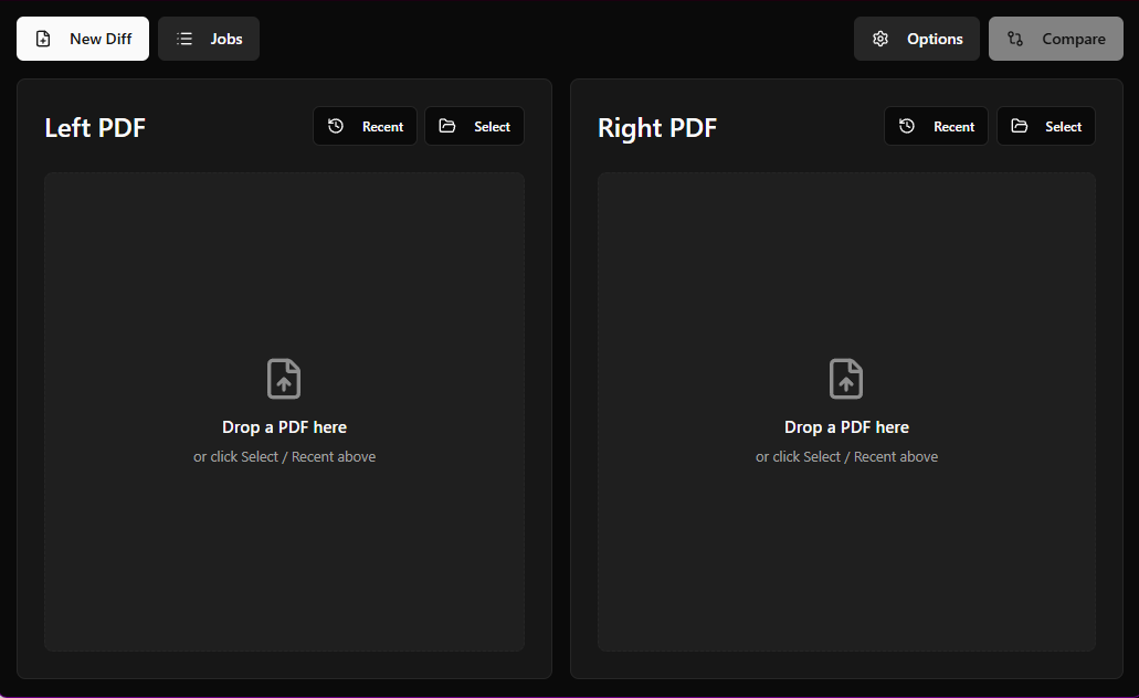 PDF Diff empty New Diff screen